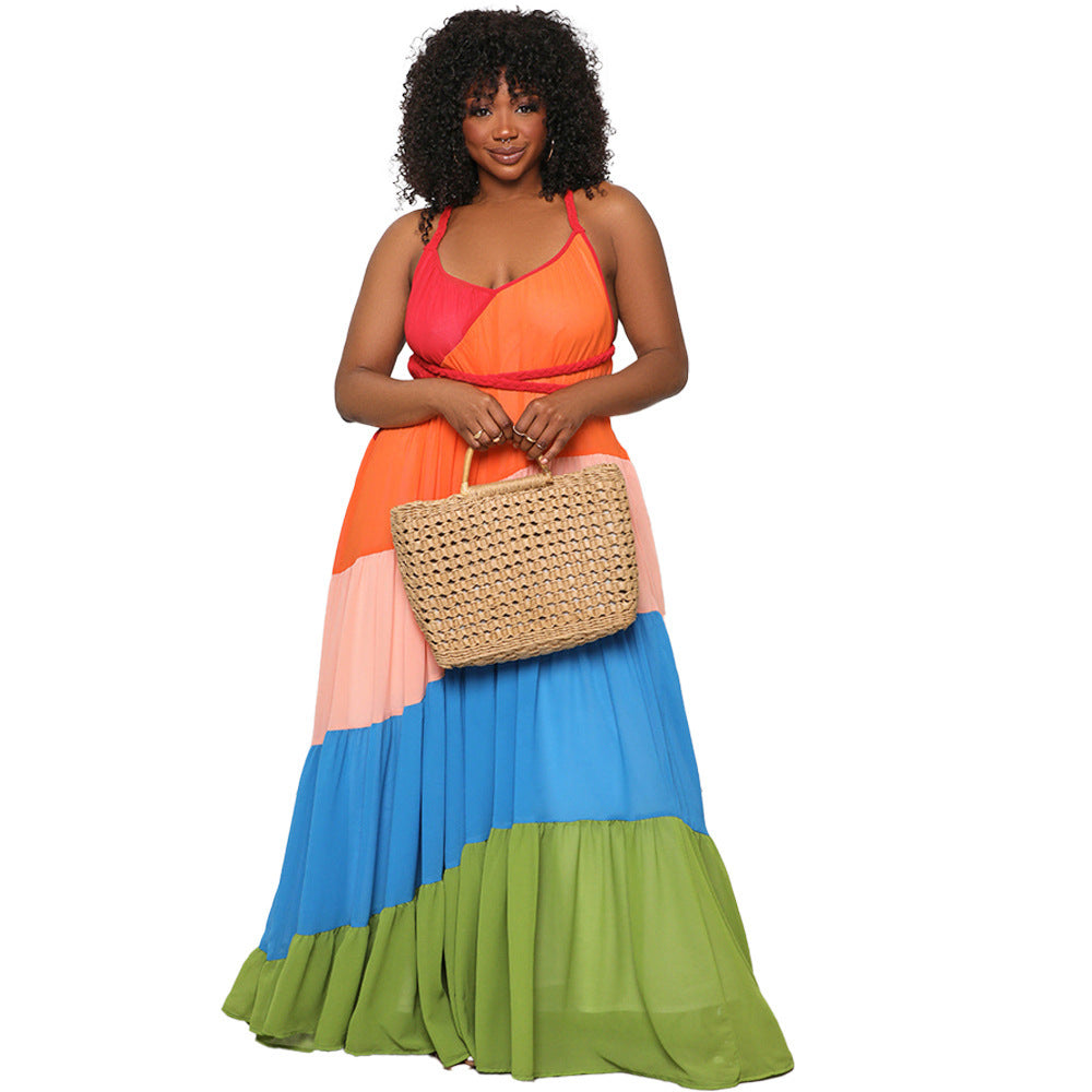 π TrendPrints Colour Block Maxi Dress β Bold Multi-Tone Halter Neck Summer Dress β Available in Various Colours
