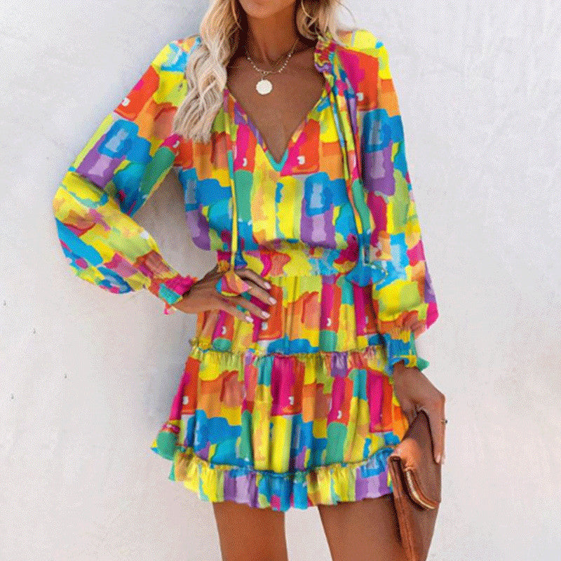 Long Sleeve Floral Ruffle Mini Dress – Various Colours