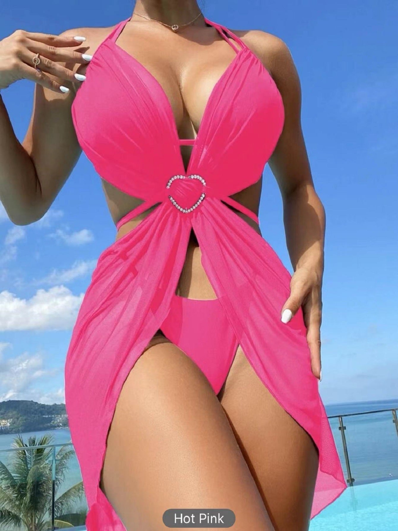 π€ Three Piece-Glam Heart Sheer Cover-Up Swimsuit Set β Various Colours ππ