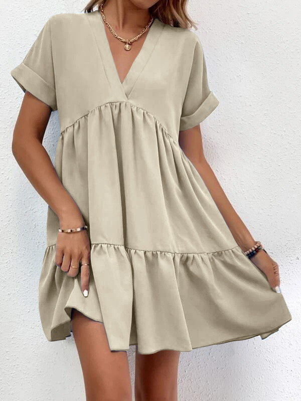 ✨ Women's V-Neck Tiered Mini Dress - Casual Loose Short Sleeve Summer Dress - Available in Various Colours