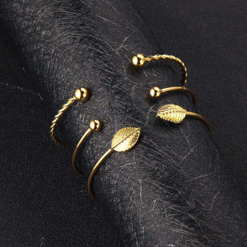 Elegant Gold Bohemian Leaf & Spiral Bangles Set – Perfect for Any Occasion