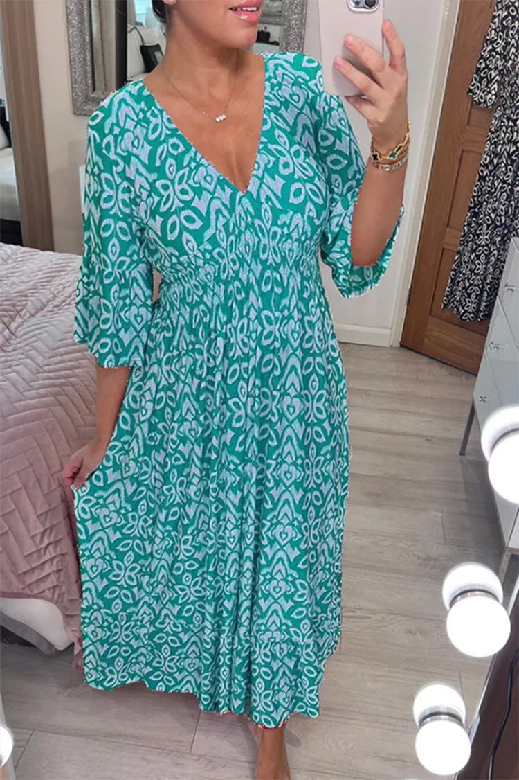 Boho Floral Maxi Dress – V-Neck, Flared Sleeves – Upto 5XL – Summer Essential – Various Colours