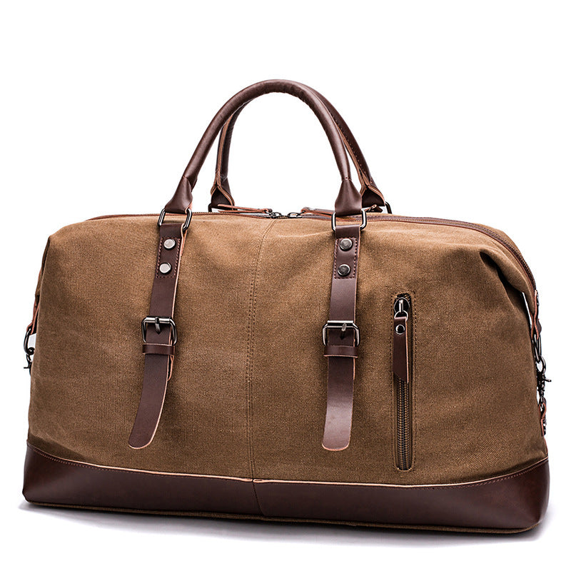 Canvas travel bag male simulation leather PU outdoor supplies luggage travel fitness photography bag large-capacity handbag