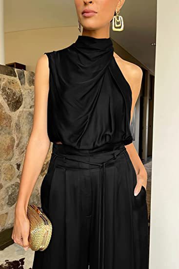 ✨ Women’s Satin 2-Piece Set - Draped Crop Top + Wide Leg High Waist Trousers - Perfect for Party & Evening - Available in Various Colours