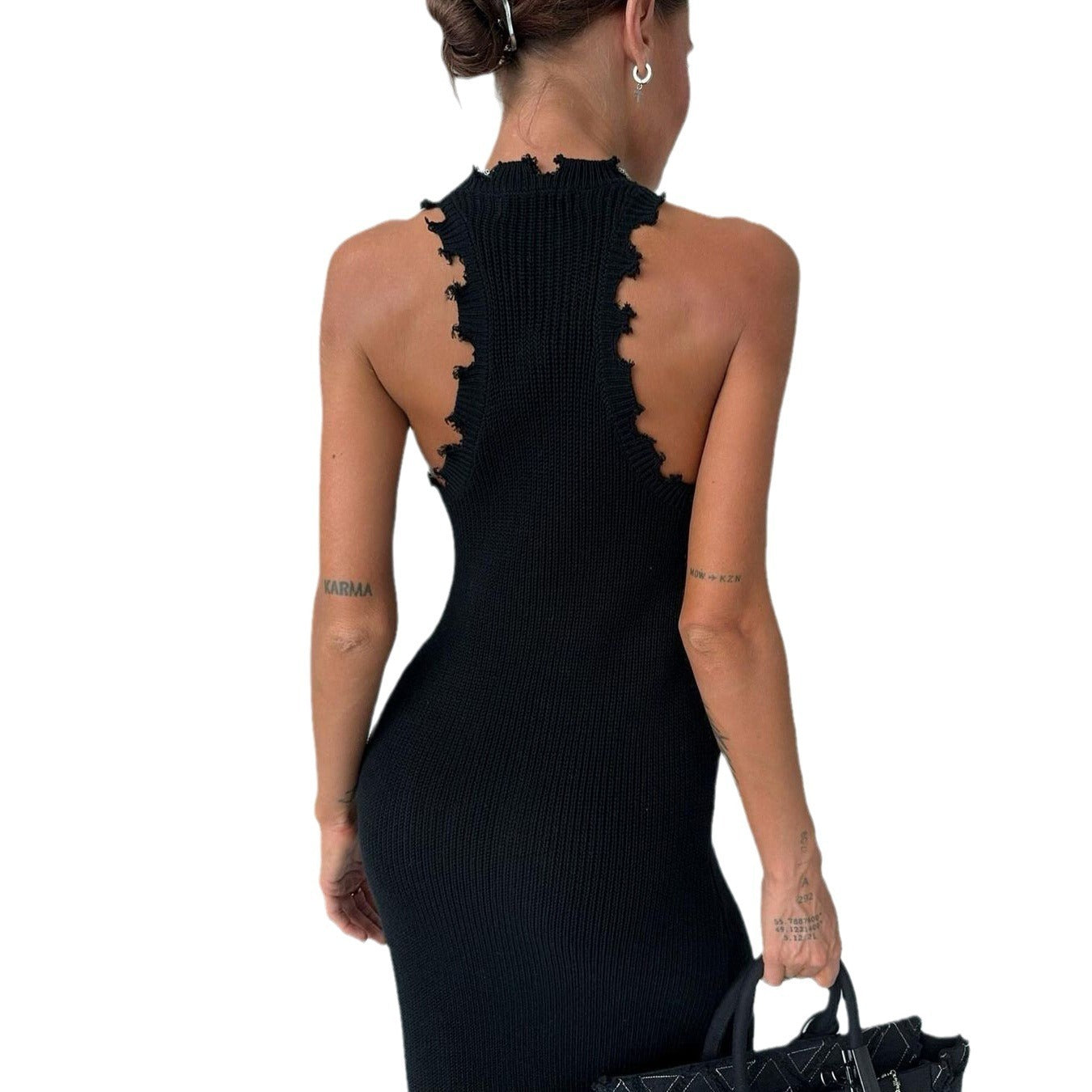 Frayed Hem Slim Fit I-shaped Vest Knitted Dress