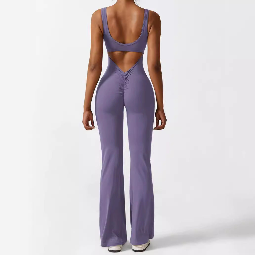 💜 Cut-Out Back Flared Jumpsuit – Available in Various Colours