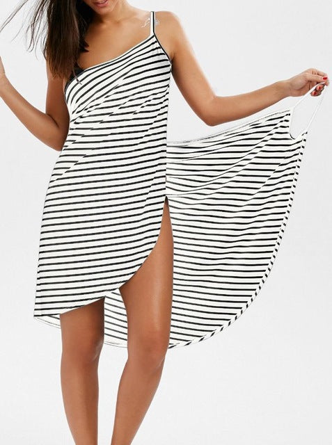 💙 Title: “Nautical Chic: The Must-Have Striped Wrap Dress for Every Beach Babe” 💙