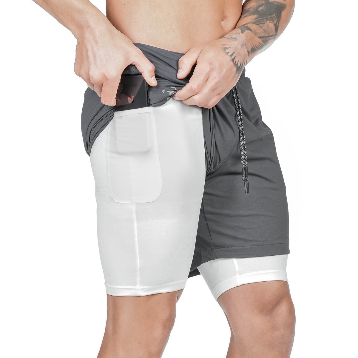 Title: Men's 2-in-1 Gym Shorts with Inner Phone Pocket – Various Colours