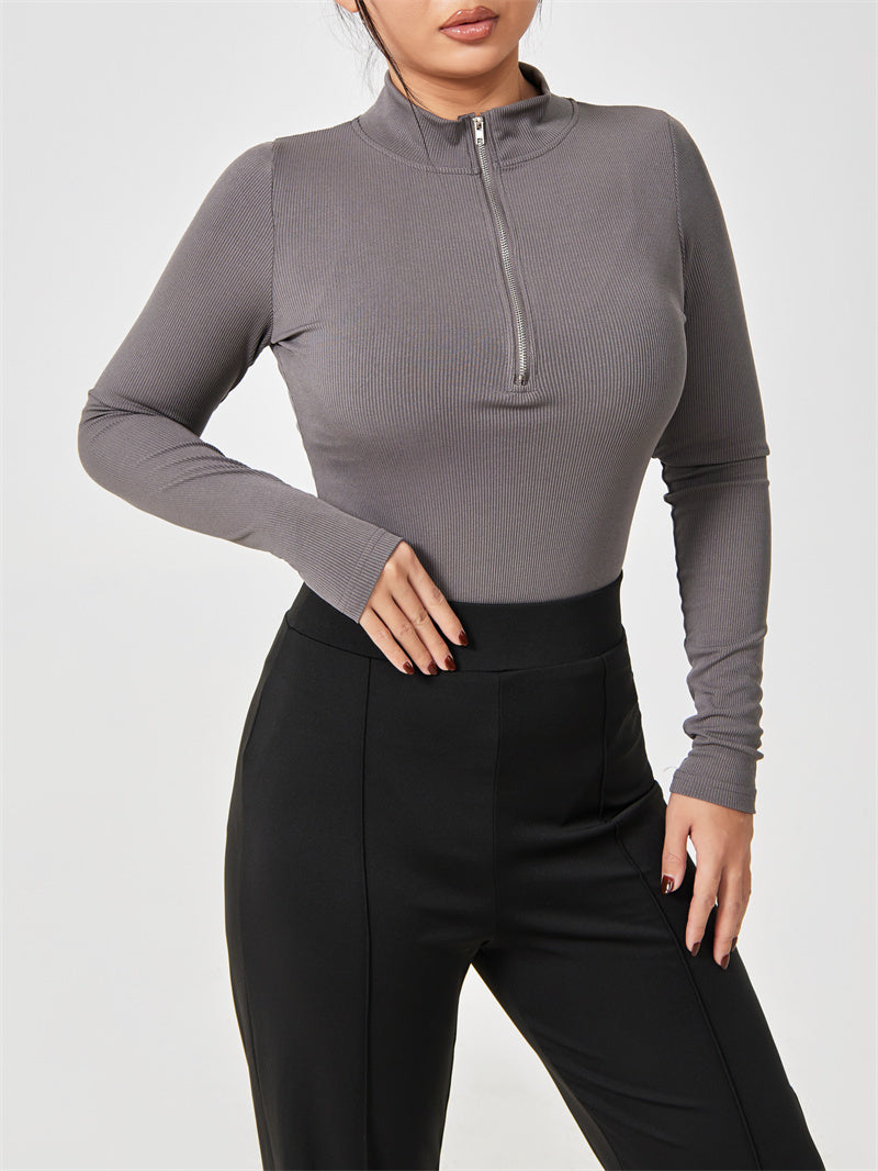 🔥 Zip-Up Ribbed Long Sleeve Bodysuit – Available in Various Colours
