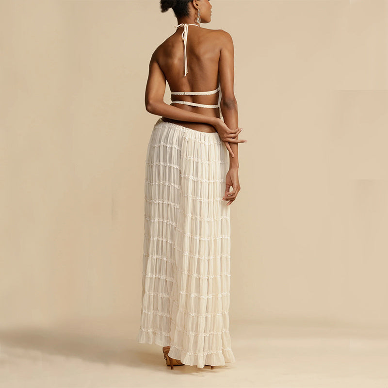 Boho 2 Piece Beach Set – Ruffle Halter Neck Crop Top & Maxi Skirt – Lightweight Summer Holiday Outfit – Various Colours