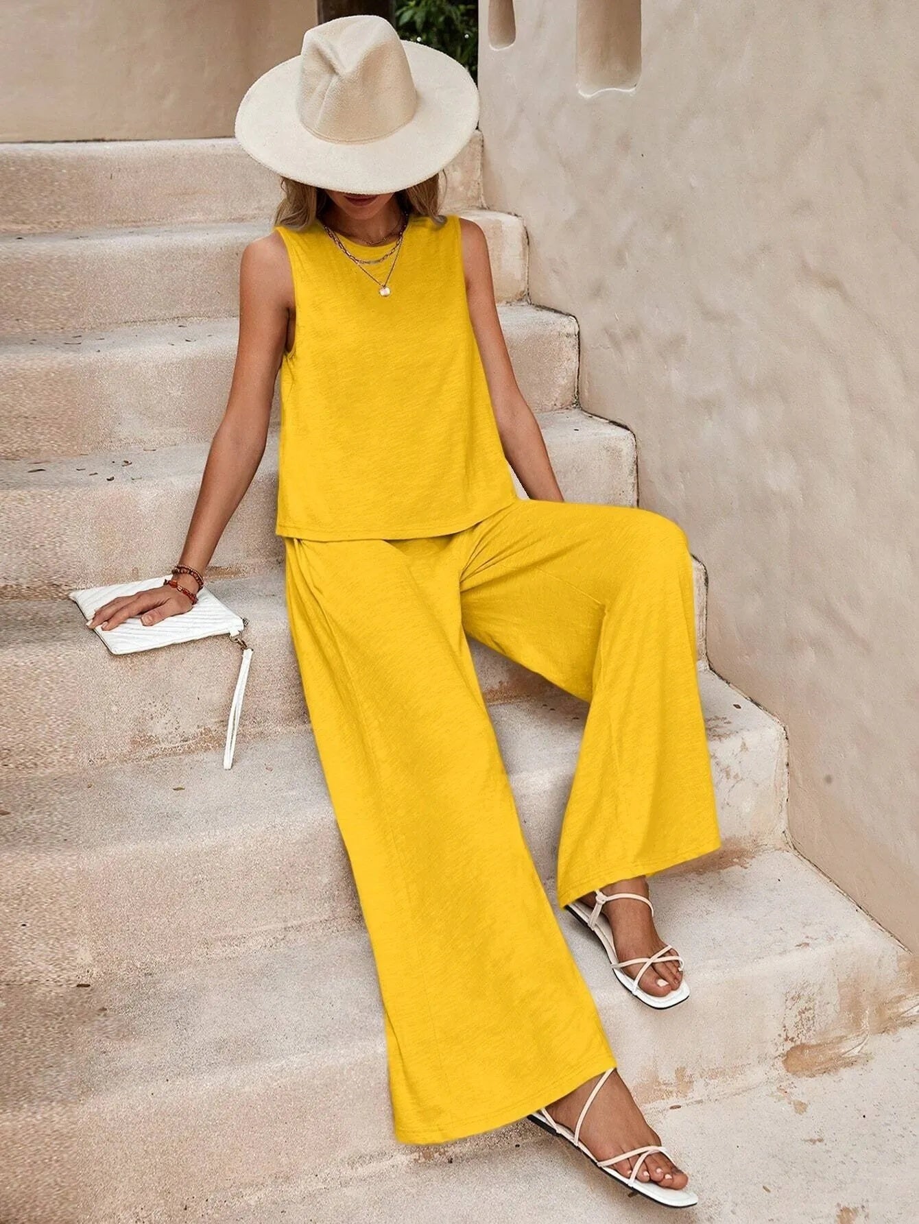 β¨ 2 Piece Wide-Leg Pants & Sleeveless Top Set β Casual Summer Co-ord Outfit β Various Colours π