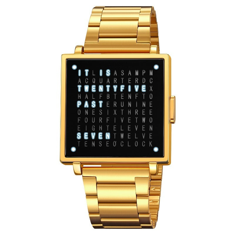 Word Matrix LED Watch | Minimalist Retro Smart Timepiece | Unique Gift for Him or Her