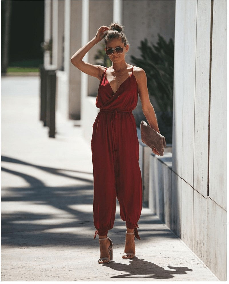 Summer Floral Print Jumpsuit – Lightweight, Tie Waist, Spaghetti Strap – Various Colours