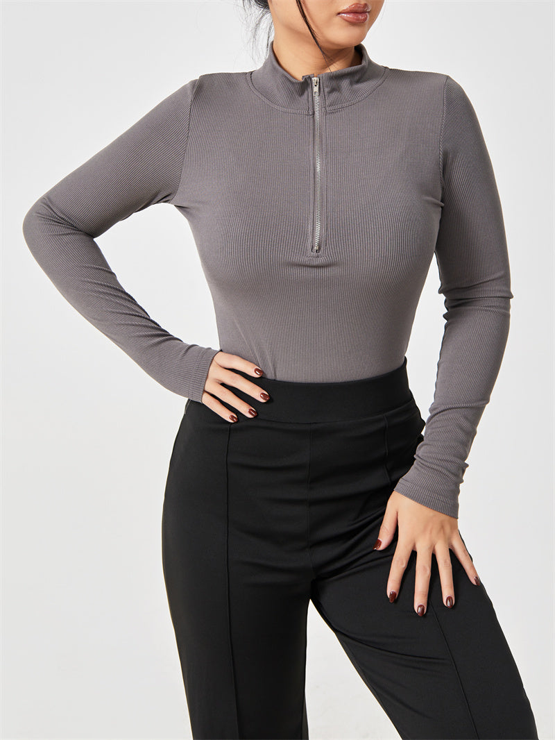 🔥 Zip-Up Ribbed Long Sleeve Bodysuit – Available in Various Colours