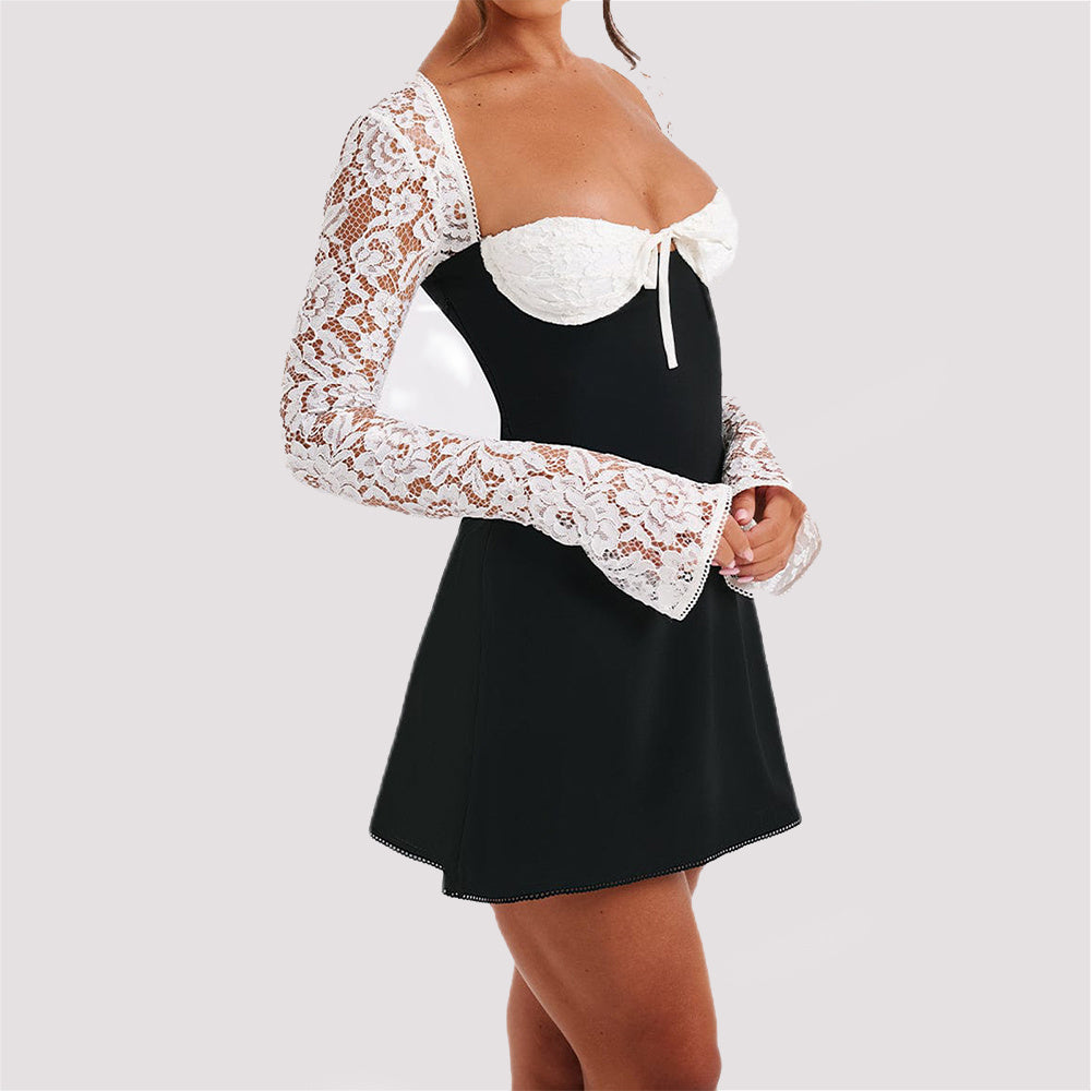 💖 Women’s Lace Sleeve Mini Dress - Elegant Bodycon Party Dress - Available in Various Colours