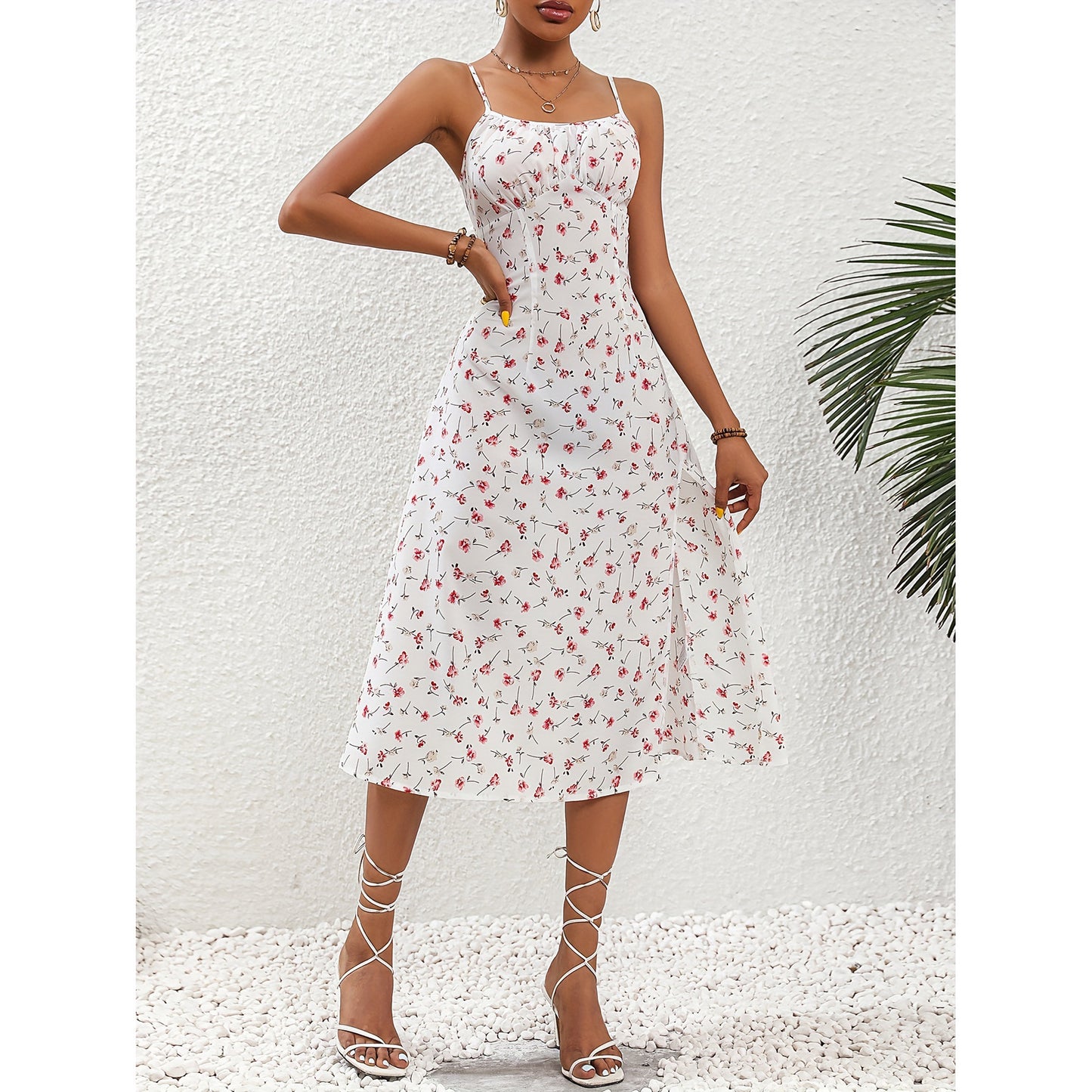 πΈ Vintage Polka Dot Spaghetti Strap Midi Dress β Summer Holiday Dress with Side Slit β Casual Day Dress β Available in Various Colours