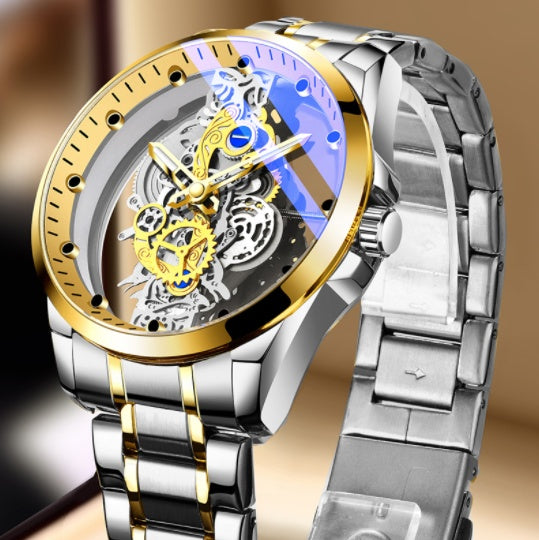 Luxury Skeleton Mechanical Watch – Gold Stainless Steel Men's Watch (Various Colours)