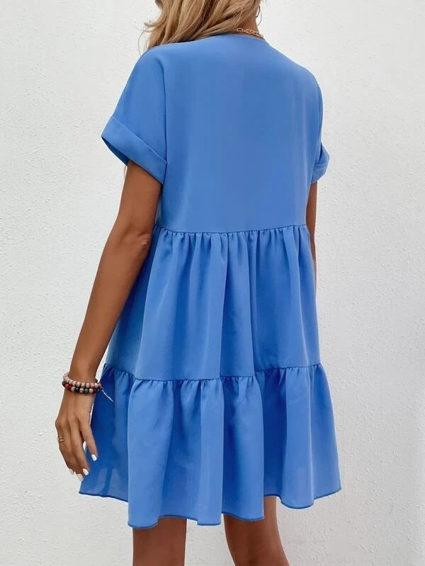 ✨ Women's V-Neck Tiered Mini Dress - Casual Loose Short Sleeve Summer Dress - Available in Various Colours