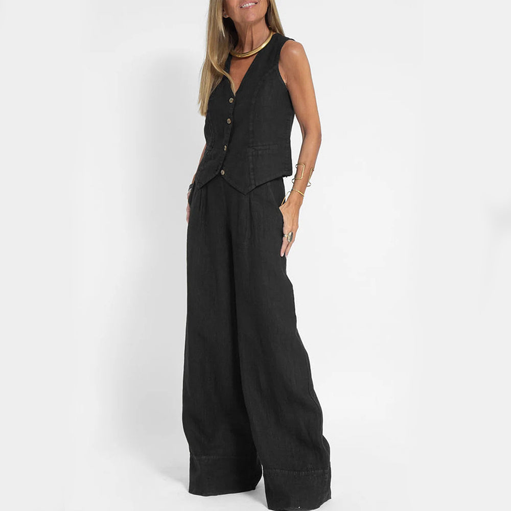 Women’s Wide-Leg Waistcoat Jumpsuit – Boho-Chic Style in Various Colours