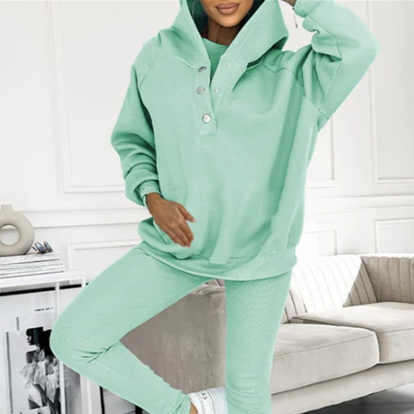 ✨ Women’s 3-Piece Lounge Tracksuit Set - Oversized Hoodie + Ribbed Top + Leggings - Various Colours Available