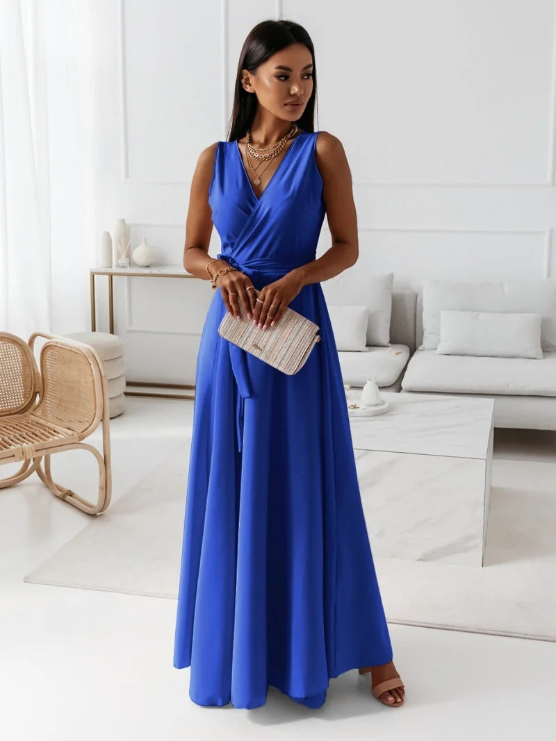 🌟 Elegant Sleeveless Wrap Maxi Dress with Belt – Evening, Wedding Guest & Party Dress – Flowy & Comfortable – Available in Various Colours