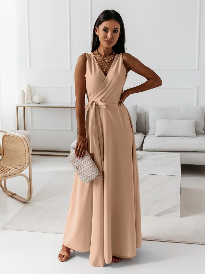 🌟 Elegant Sleeveless Wrap Maxi Dress with Belt – Evening, Wedding Guest & Party Dress – Flowy & Comfortable – Available in Various Colours