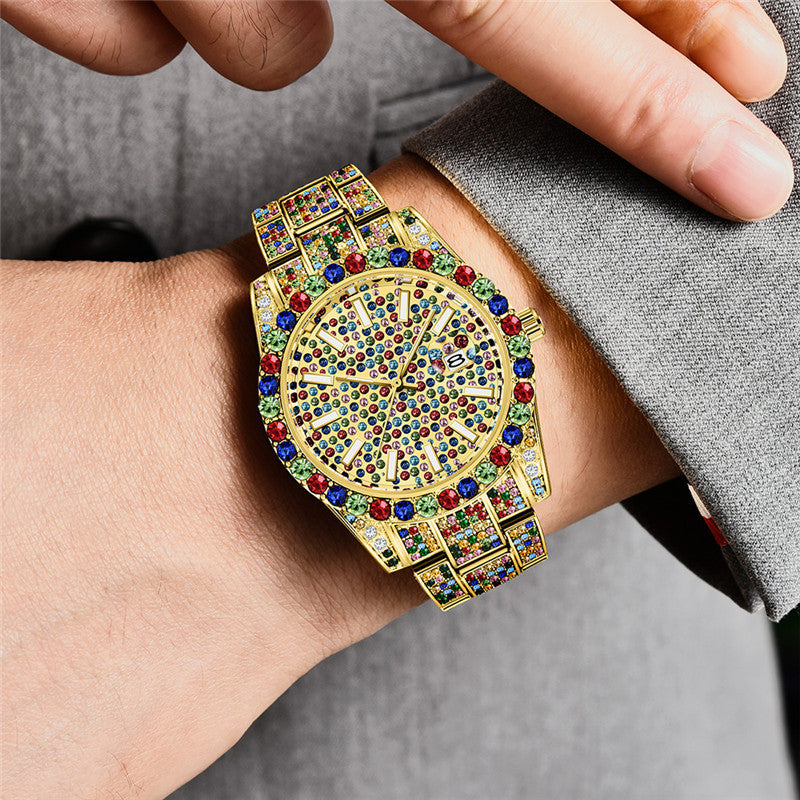 Men’s Iced Out Luxury Watch – Diamond Bling Rhinestone Wristwatch | Various Colours