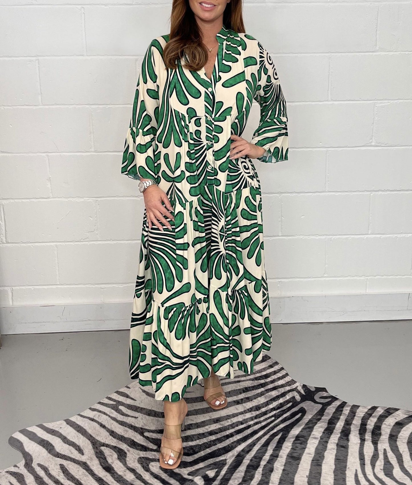 🌿 Island Escape Leaf-Print Midi Shirt Dress – Relaxed Glam in Various Colours 🌴✨