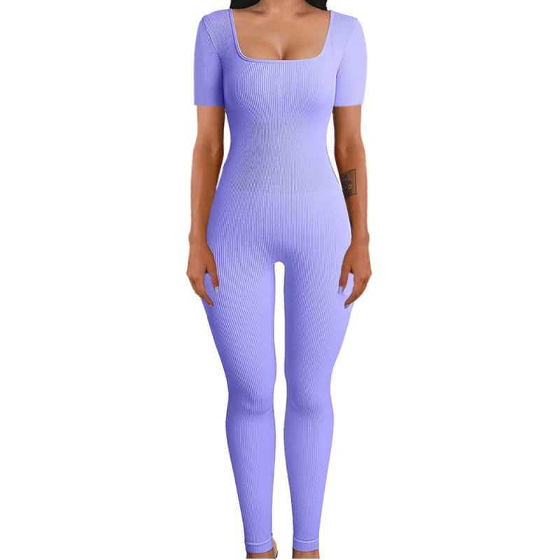 Ribbed Long Sleeve Square Neck Jumpsuit - Available in Multiple Colors