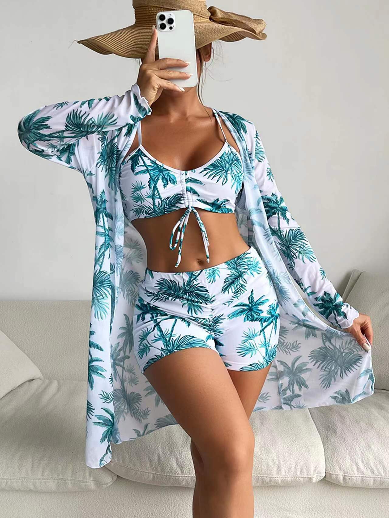 Women's split three-piece high waist long-sleeved Wimwear
