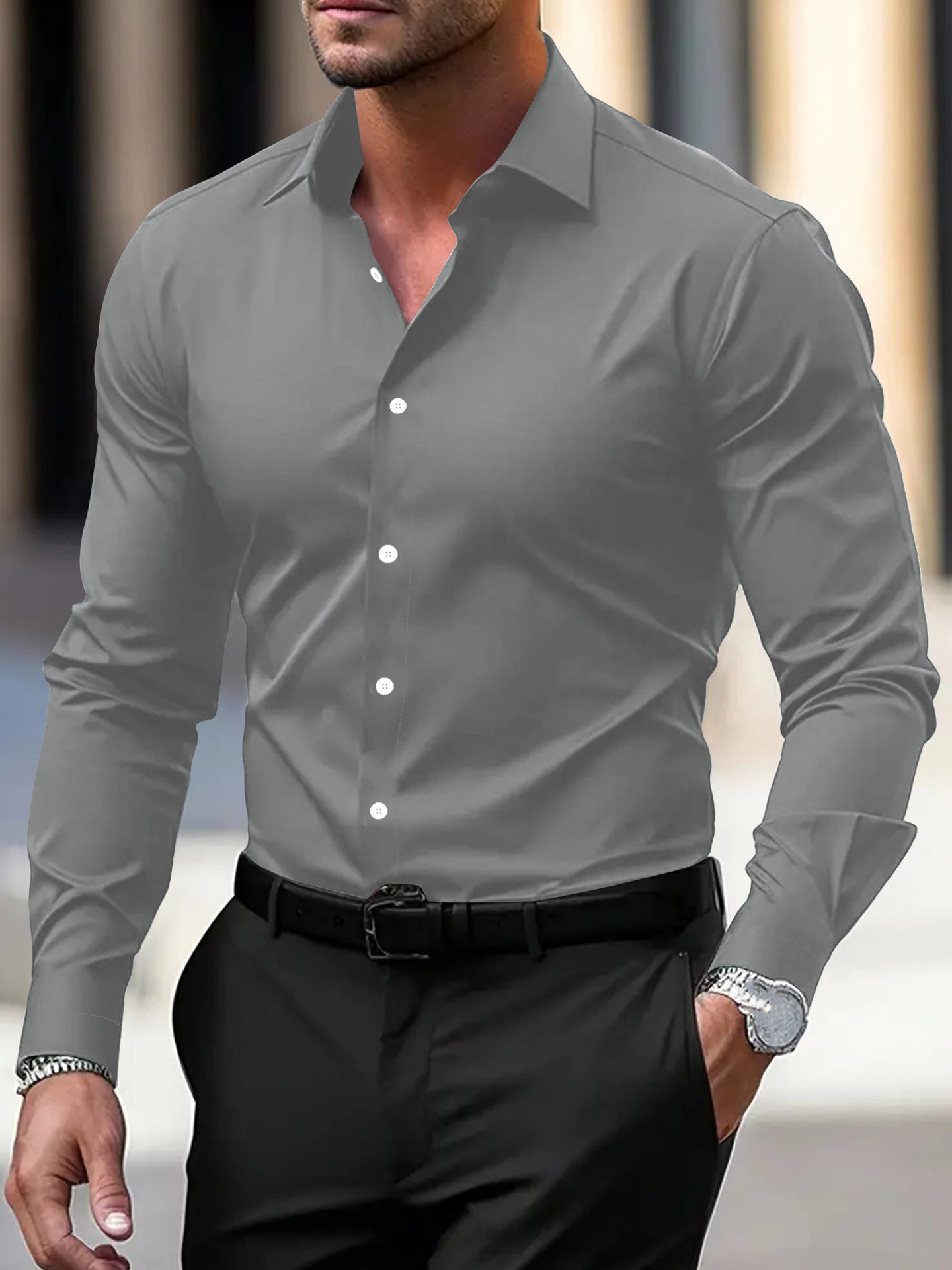 ๐ Menโs Slim Fit Long Sleeve Dress Shirt โ Sleek Style in Various Colours