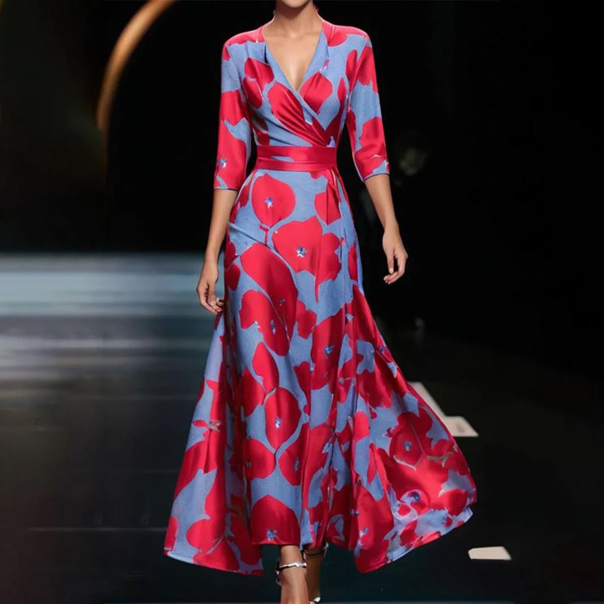 🌺 Eleganza V-Neck Maxi Dress – Statement Prints in Various Designs