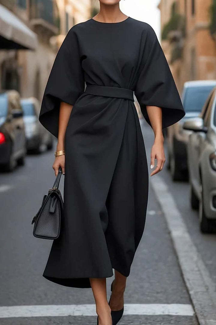 Elegant Kimono Sleeve Belted Midi Dress – Sophisticated Style – Various Colours