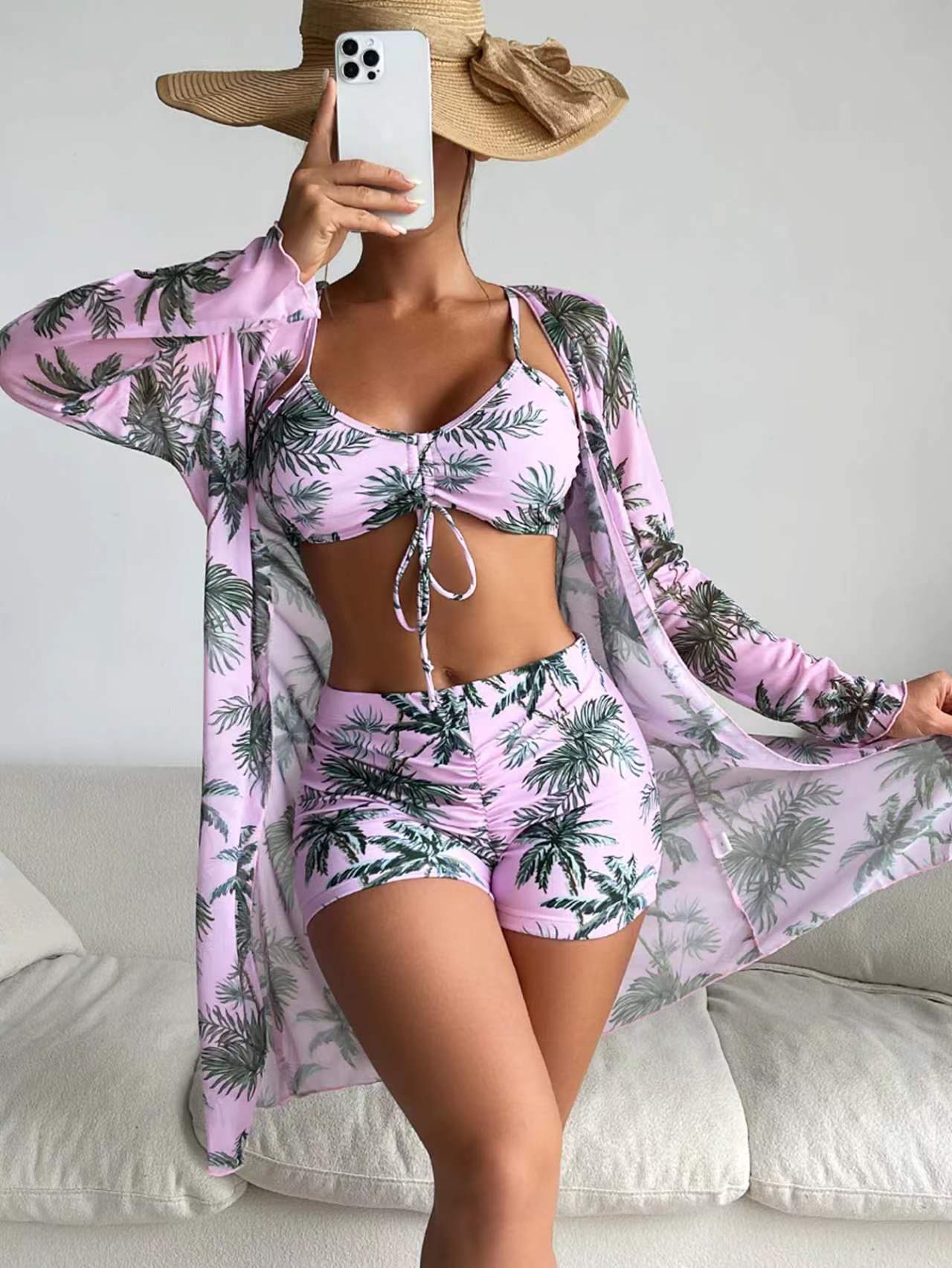 Women's split three-piece high waist long-sleeved Wimwear