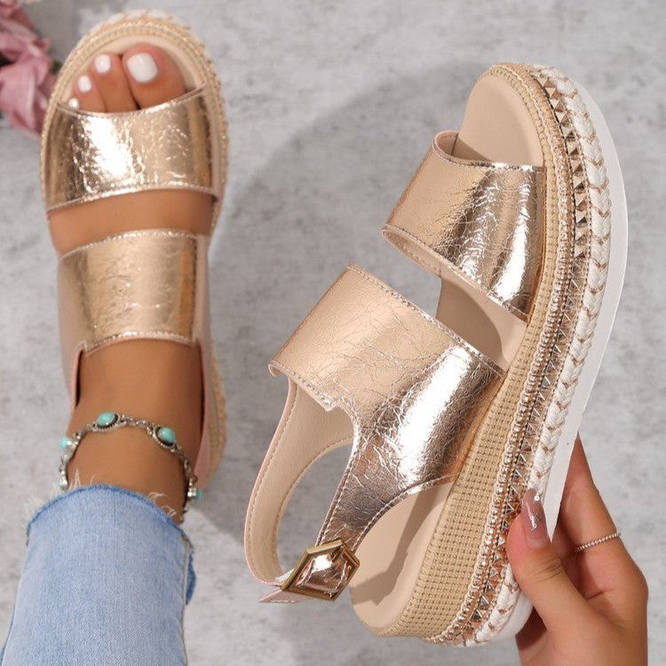 ✨ Title: Metallic Rose Gold Platform Sandals – Bold, Bright & Beautiful ✨
