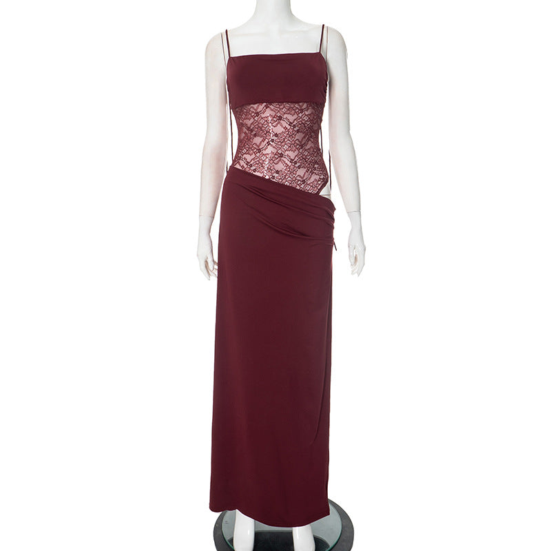 Elegant Lace Panel Maxi Dress – Strapless Bodycon Evening Dress – Various Colours