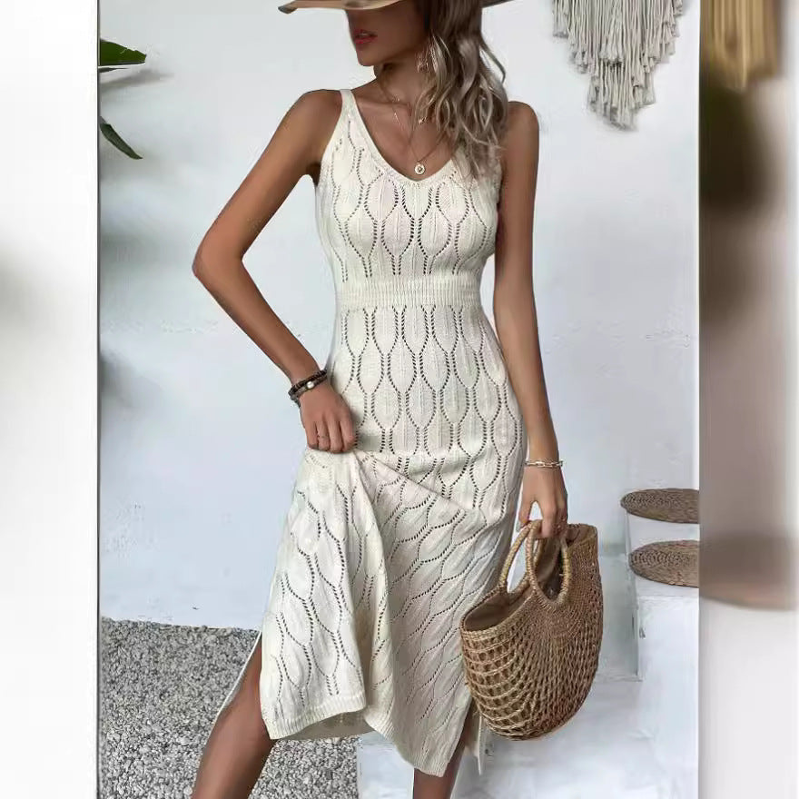 🤍 Title: “Coastal Knit Chic: The Sleek Crochet Dress That Does It All” 🌴☀️