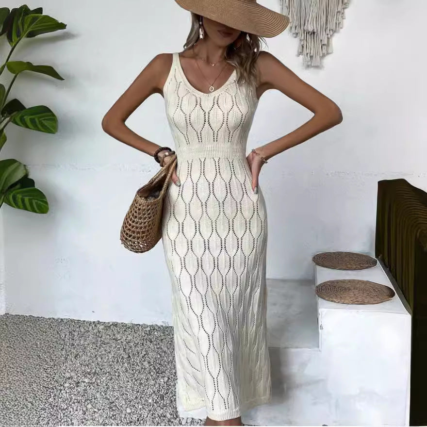 🤍 Title: “Coastal Knit Chic: The Sleek Crochet Dress That Does It All” 🌴☀️