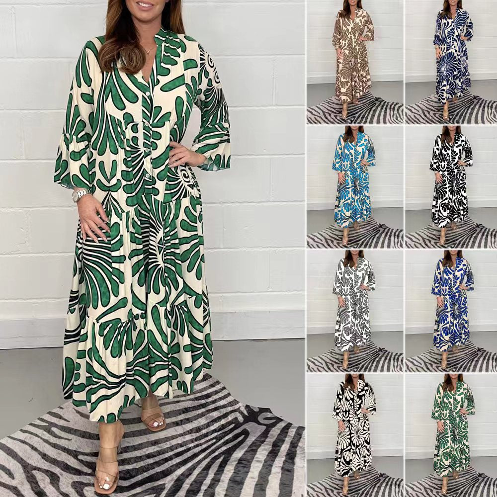 🌿 Island Escape Leaf-Print Midi Shirt Dress – Relaxed Glam in Various Colours 🌴✨