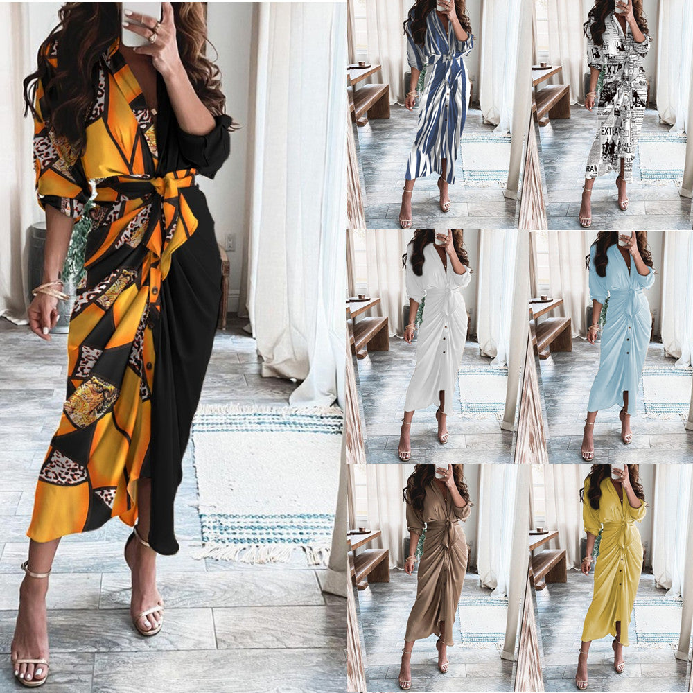 🤍 Title: “Effortlessly Luxe: The Tie-Front Button Midi Dress That Does It All” 👠✨