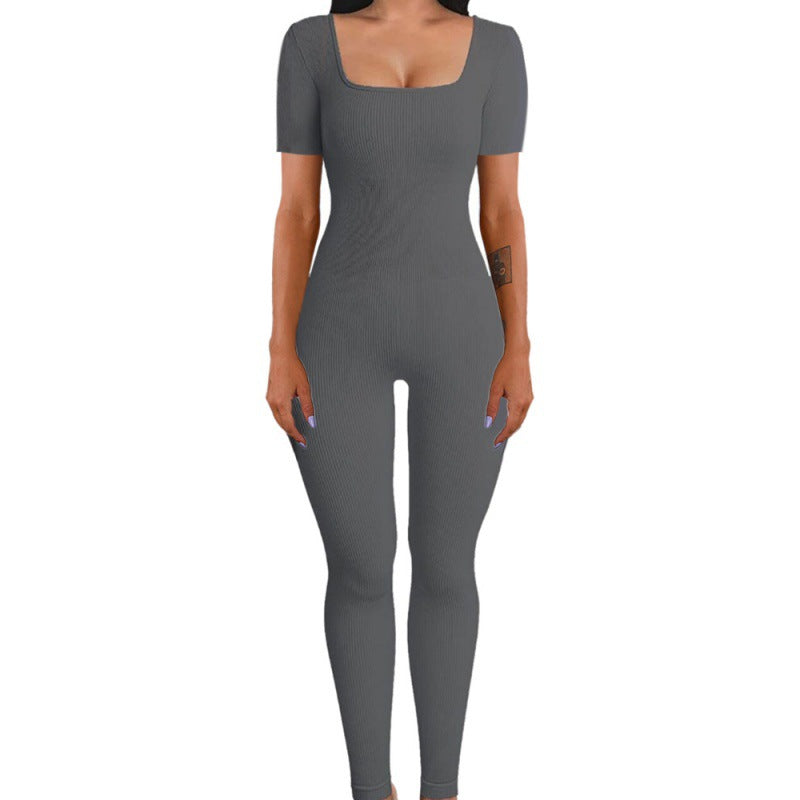 Ribbed Long Sleeve Square Neck Jumpsuit - Available in Multiple Colors