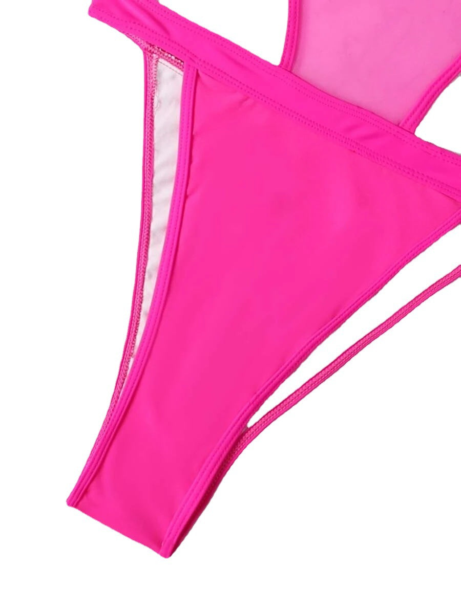 Solid colour sexy one-piece swimsuit women's long-sleeved blouse bikini swimwear