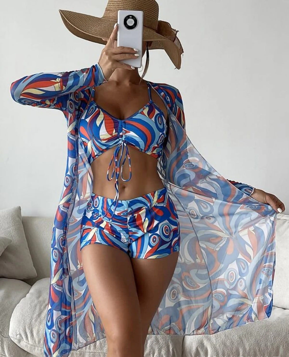 Women's split three-piece high waist long-sleeved Wimwear