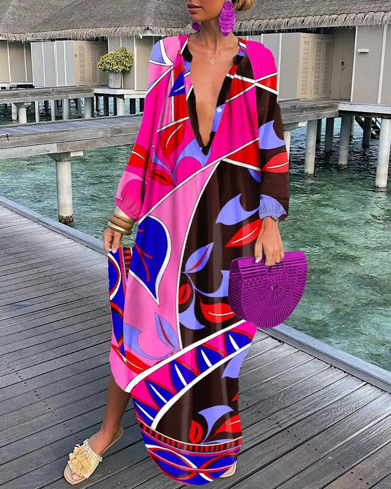 🌈 Island Muse Abstract Maxi Kaftan – Available in Various Colours