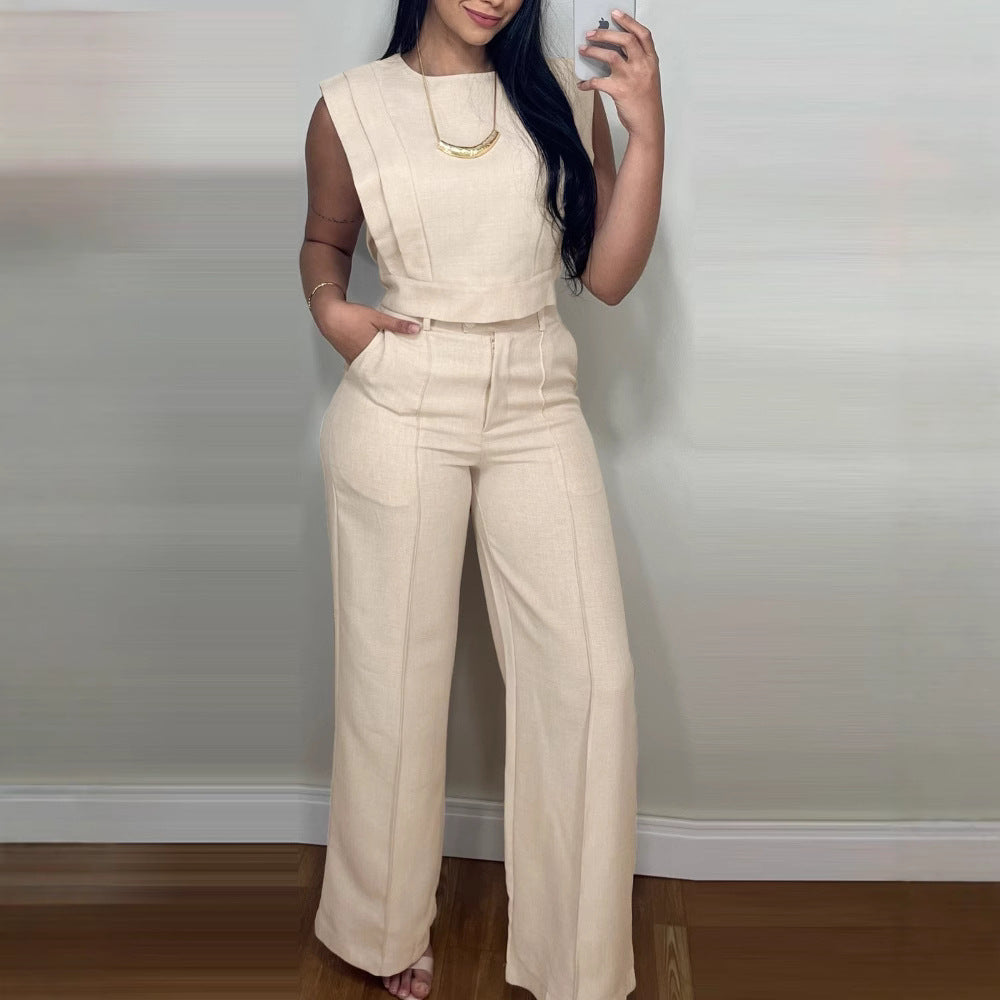 Women’s Sleeveless Wide-Leg Trousers Jumpsuit – Elegant Belted One-Piece in Various Colours