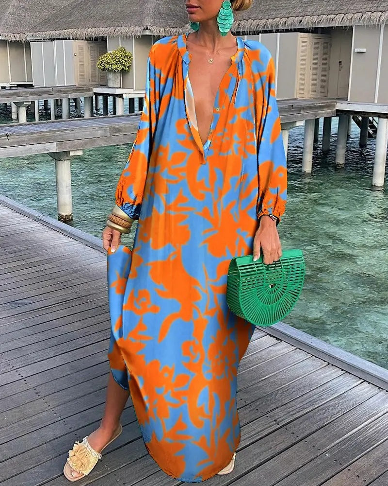🌈 Island Muse Abstract Maxi Kaftan – Available in Various Colours