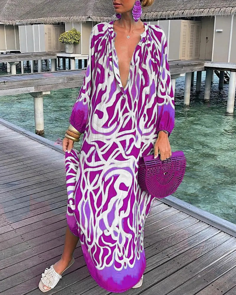 🌈 Island Muse Abstract Maxi Kaftan – Available in Various Colours