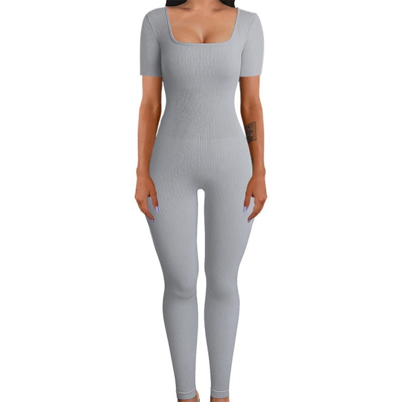 Ribbed Long Sleeve Square Neck Jumpsuit - Available in Multiple Colors