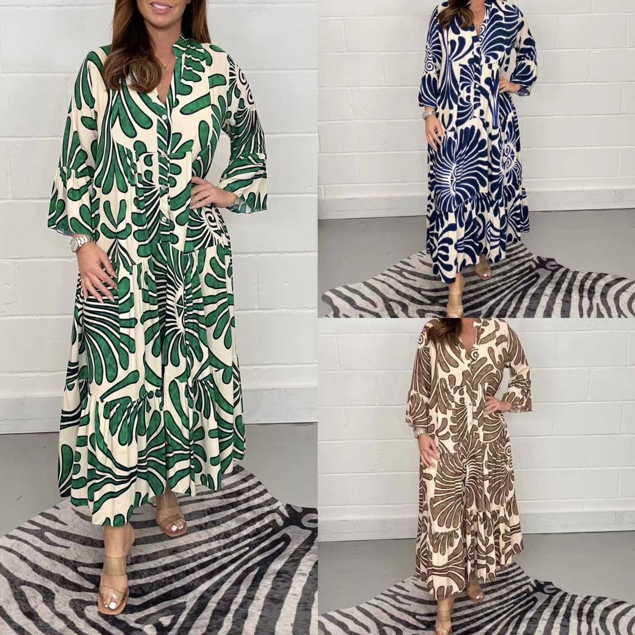 🌿 Island Escape Leaf-Print Midi Shirt Dress – Relaxed Glam in Various Colours 🌴✨