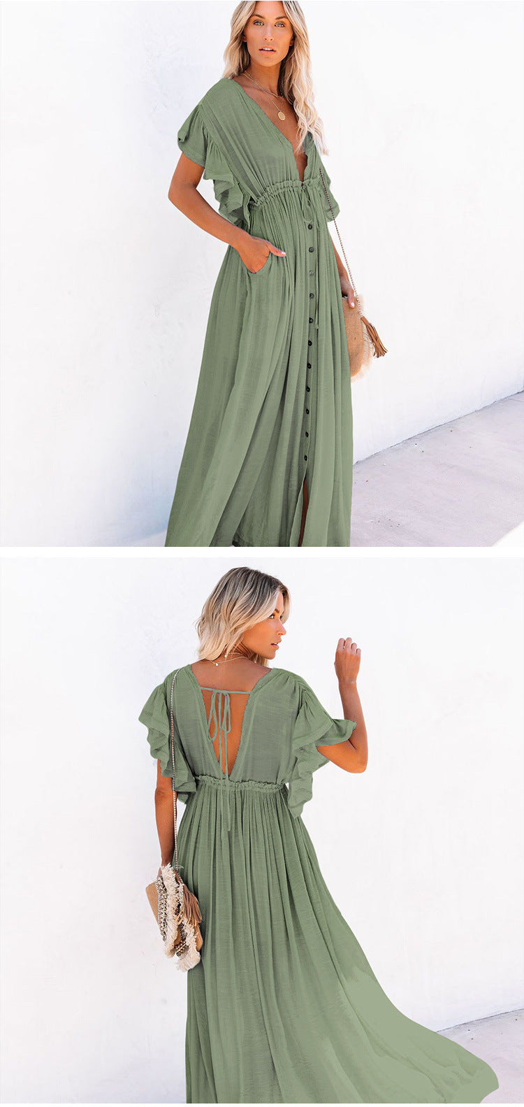 🌿 Boho Drift Button-Down Maxi Dress – Available in Various Colours